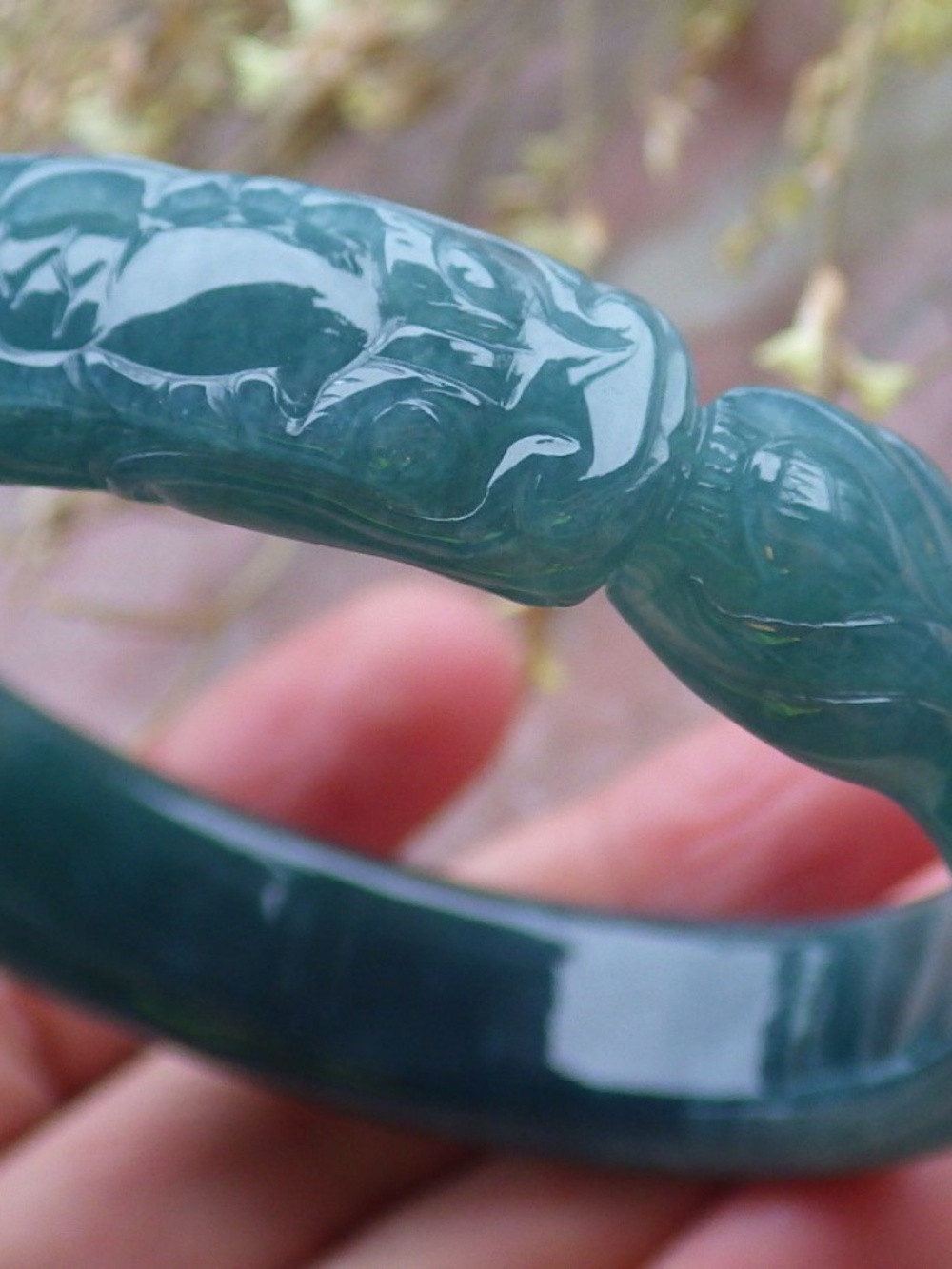 59mm Certified Green Natural A JADE Jadeite Dragon Circle Bangle Bracelet